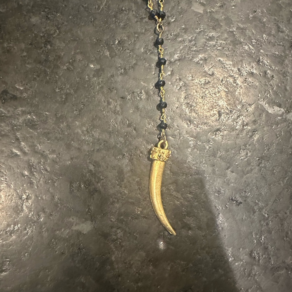 Gold and Black Horn Pendant Necklace